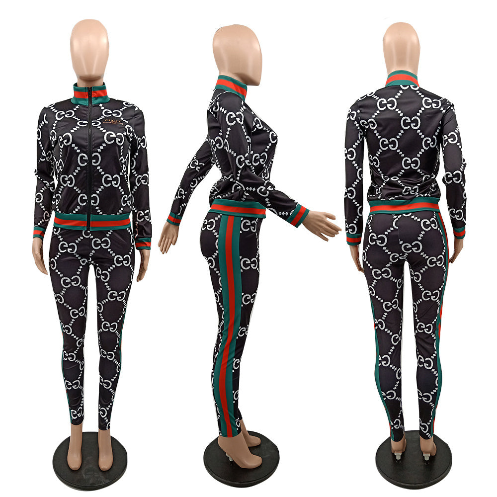 Women's Casual Chic Fashion Trendy Slim Fit Zipper Autumn Winter Jacket Two-Piece Pants Set 10