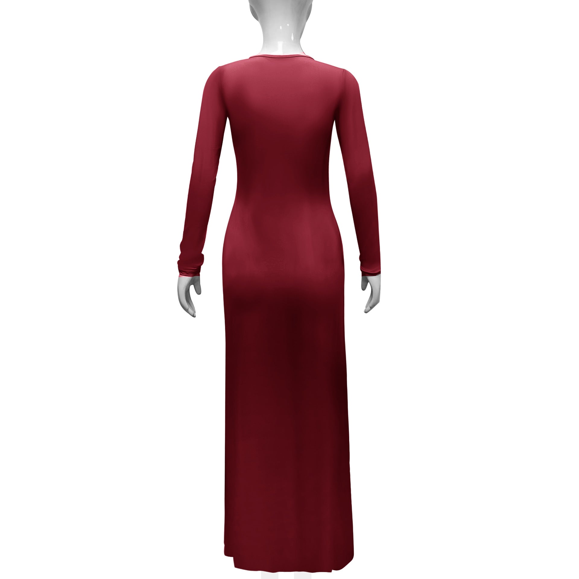 Women's Long-Sleeved Sexy Deep V-Neck Pleated Slim Long Dress 15