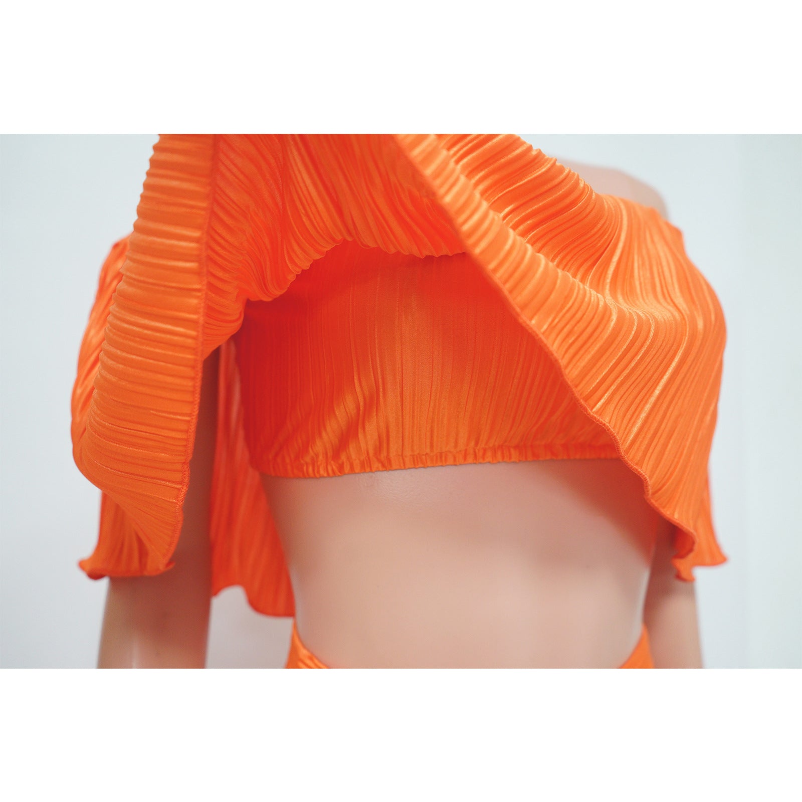 Women's Pleated Ruffle Off Shoulder crop top Wide Leg Pants two piece Set 23