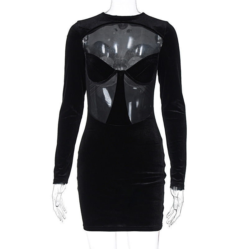 Women's Winter Sexy Hollow See-Through Slim Long Sleeve Bodycon Dress 6