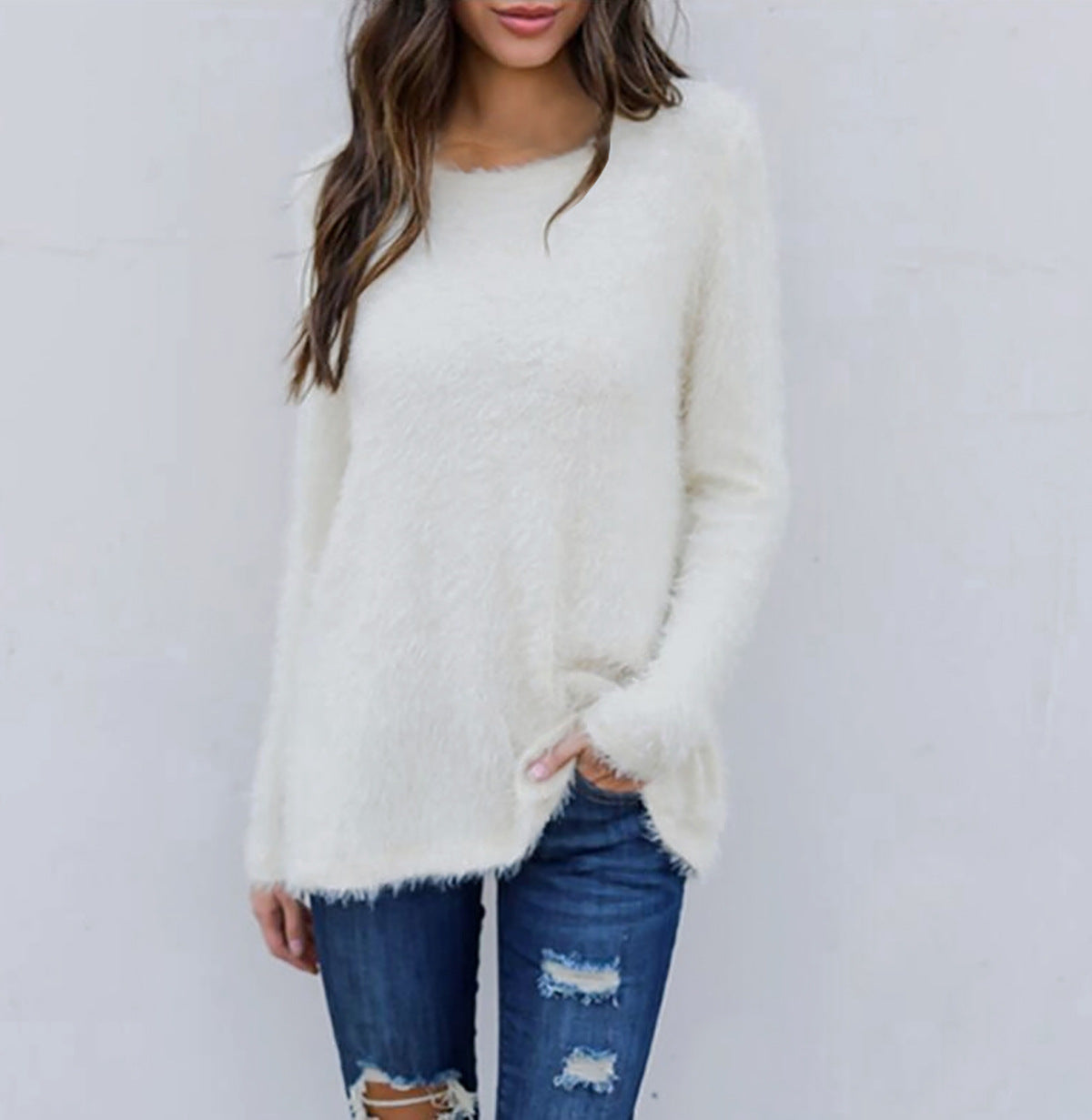 Women's Autumn And Winter Sweater Long Sleeve Fluffy Women's Pullover Knitting Shirt 3