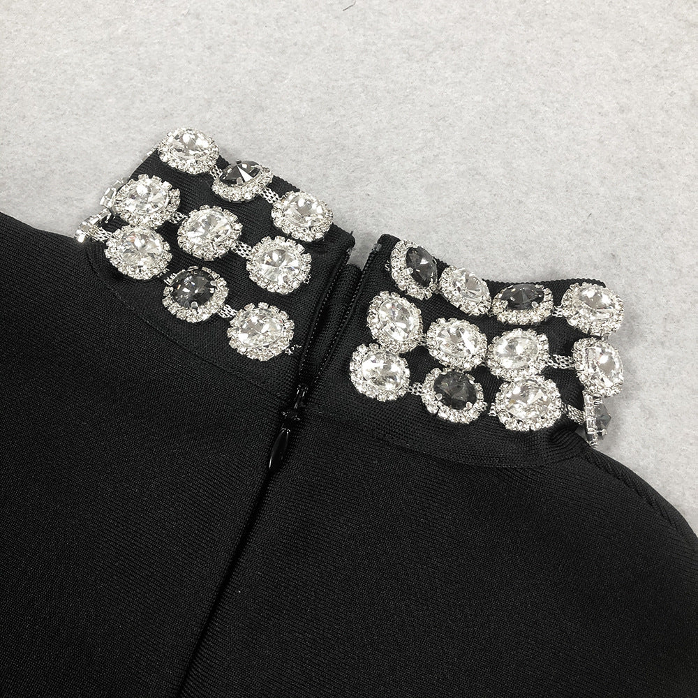 Sexy Fashion Slim Long Sleeve Bandage Beaded Women's Short Dress 11