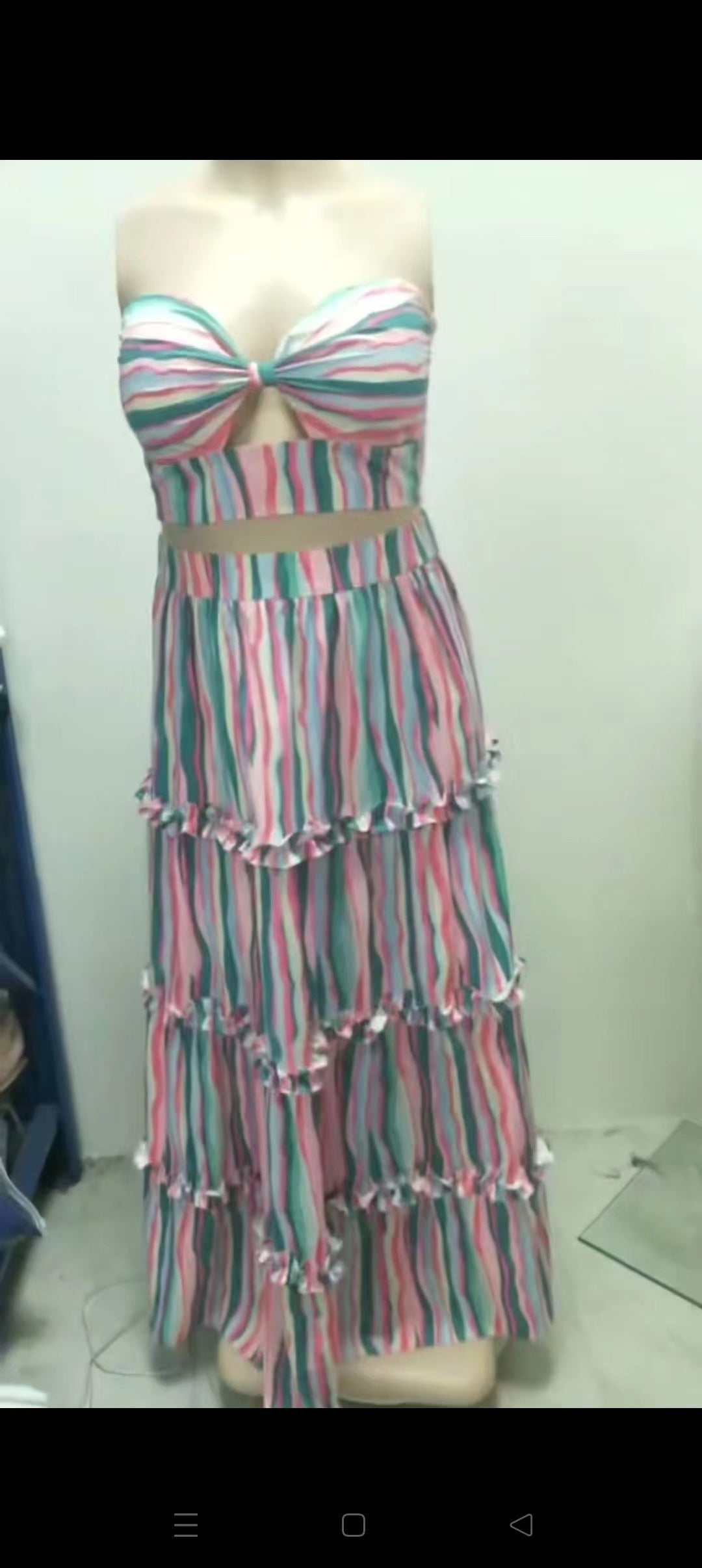 Women strapless striped print fashion Top and long skirt two-piece set 6