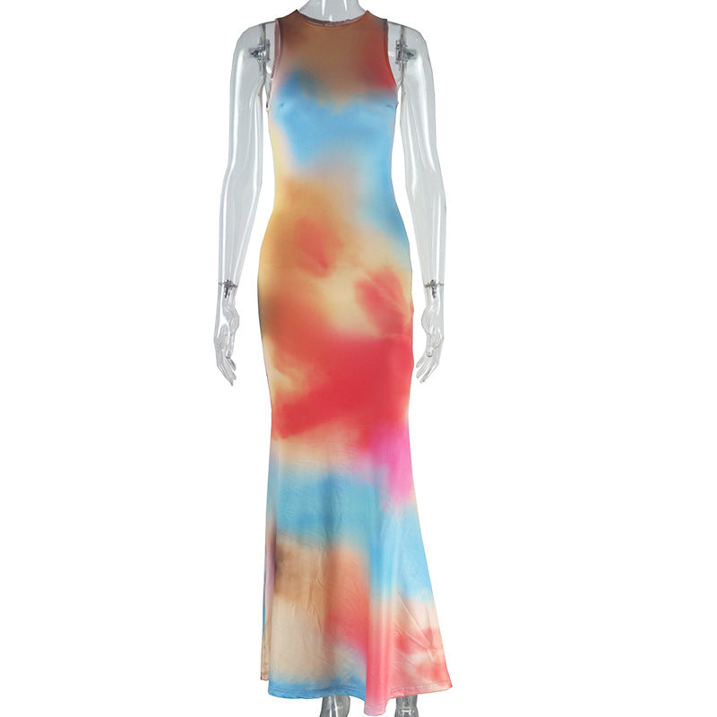 Women's Fashion Print Round Neck Sleeveless Long Dress 8