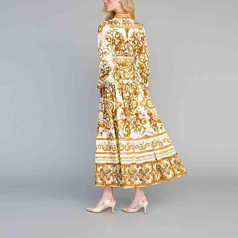 Women Chic Balloon Sleeve Turndown Collar Long Sleeve Dress 51