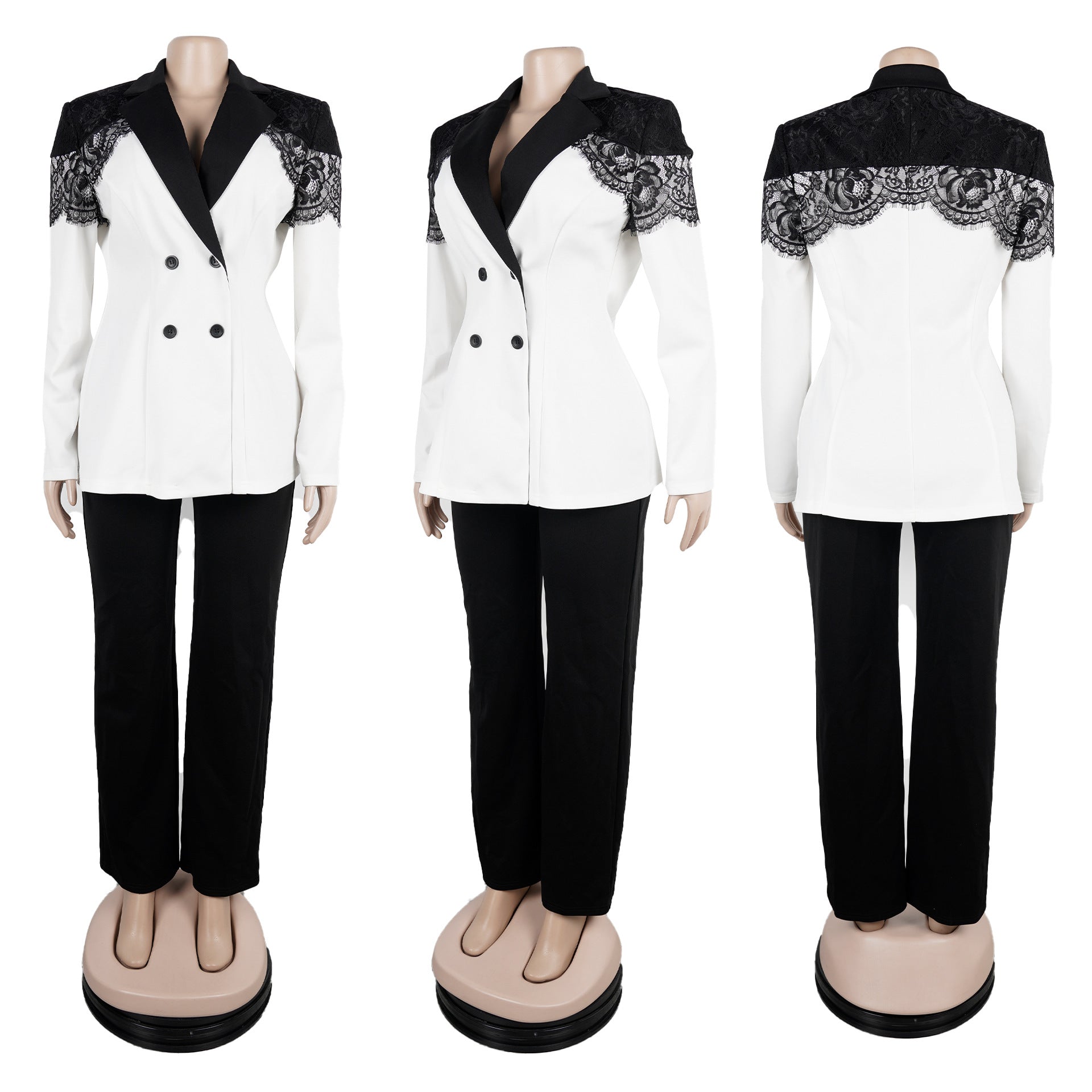 Women casual elegant lace Patchwork blazer and pant two-piece set 16