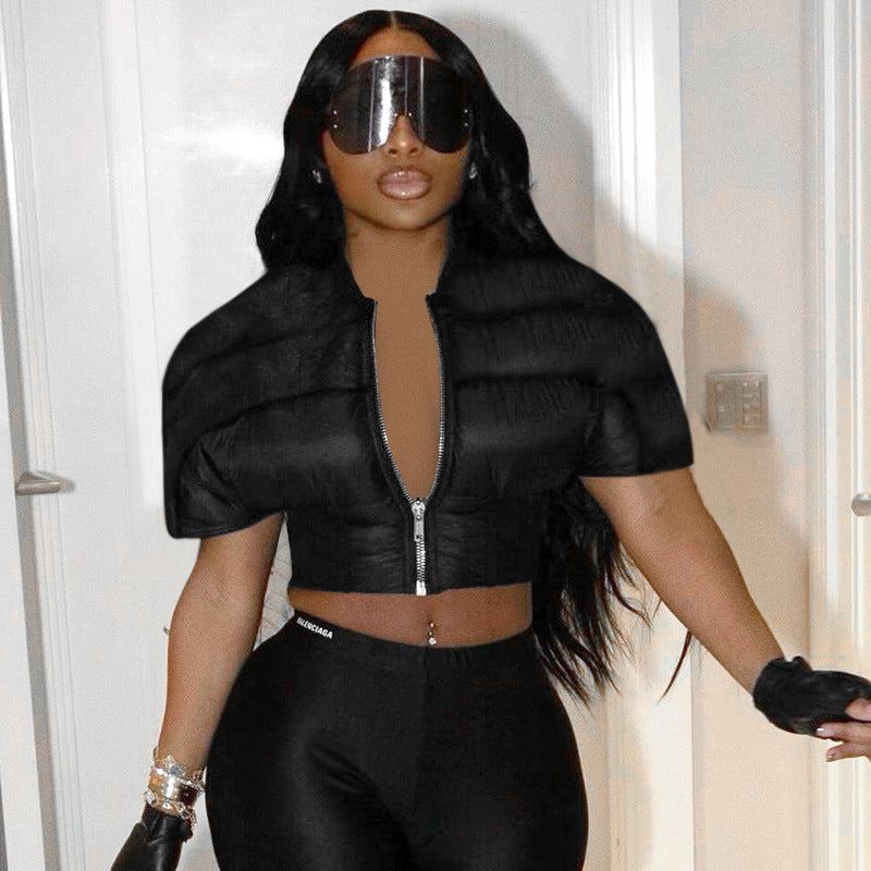 Women's Autumn Short Sleeve Slim Waist Cotton Padded Jacket 3