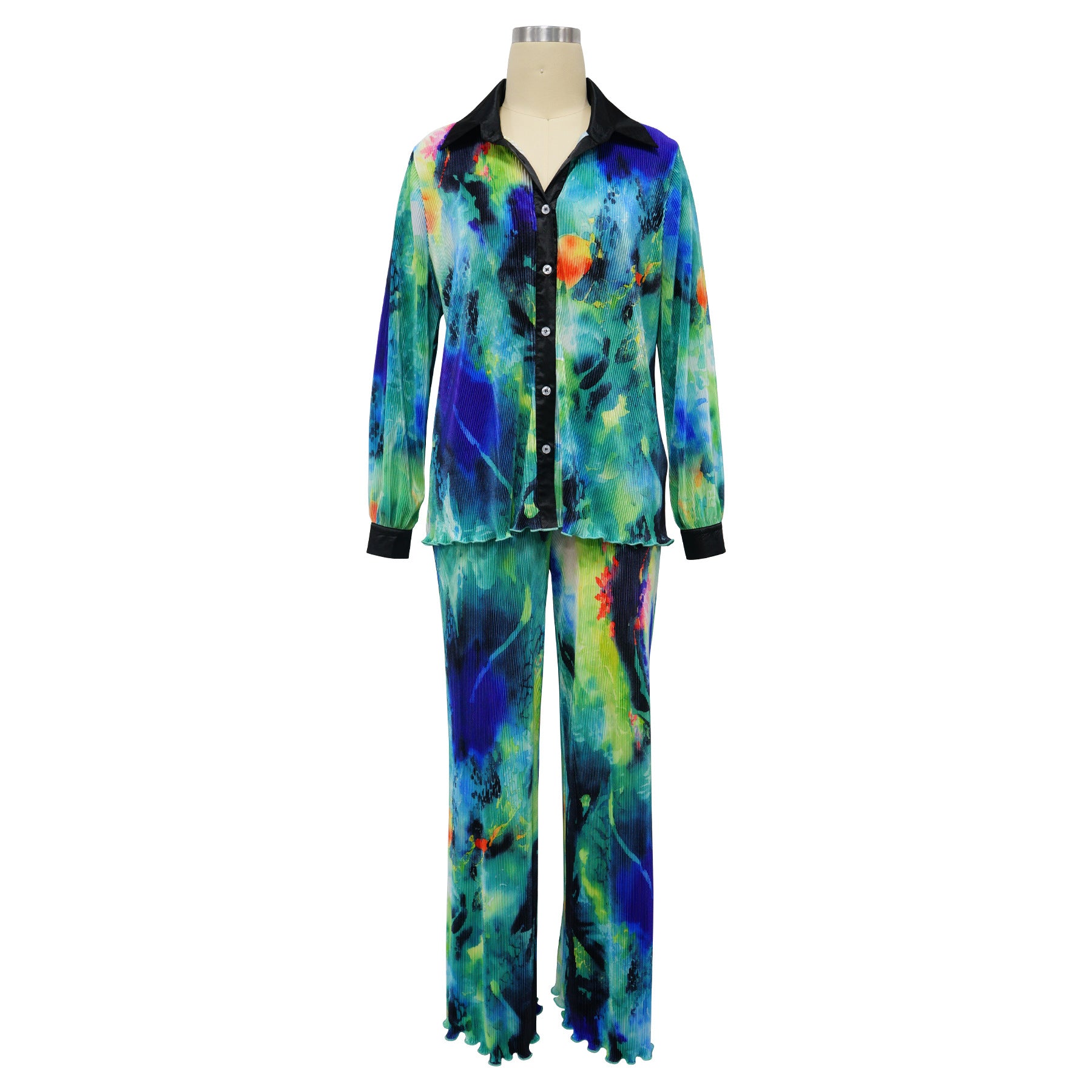 Women Fall Printed Long Sleeve Top and Wide Leg Pants Two-piece Set 5