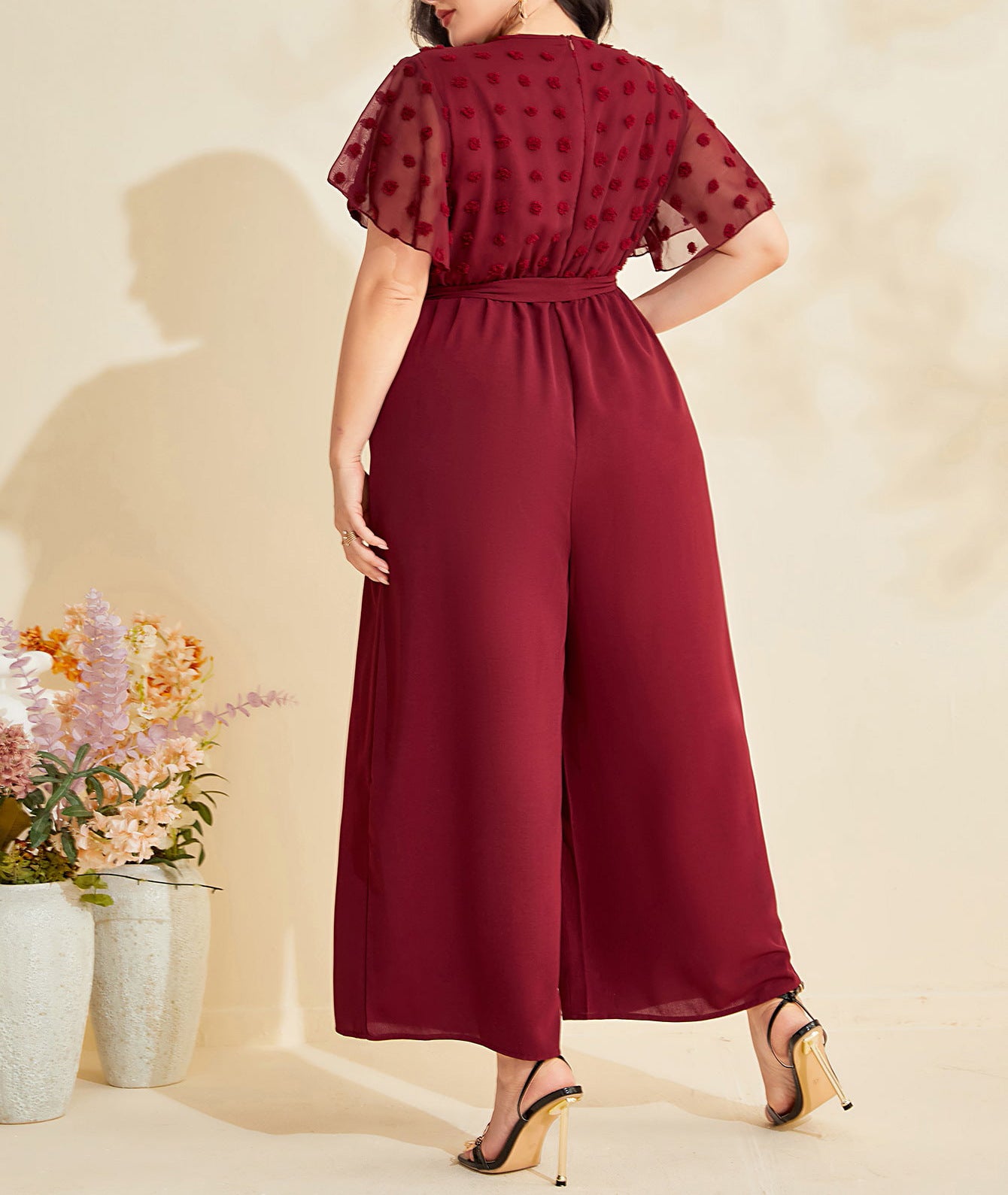 Autumn Winter Mesh Patchwork Lace Straight Loose High Waist Jumpsuit 4