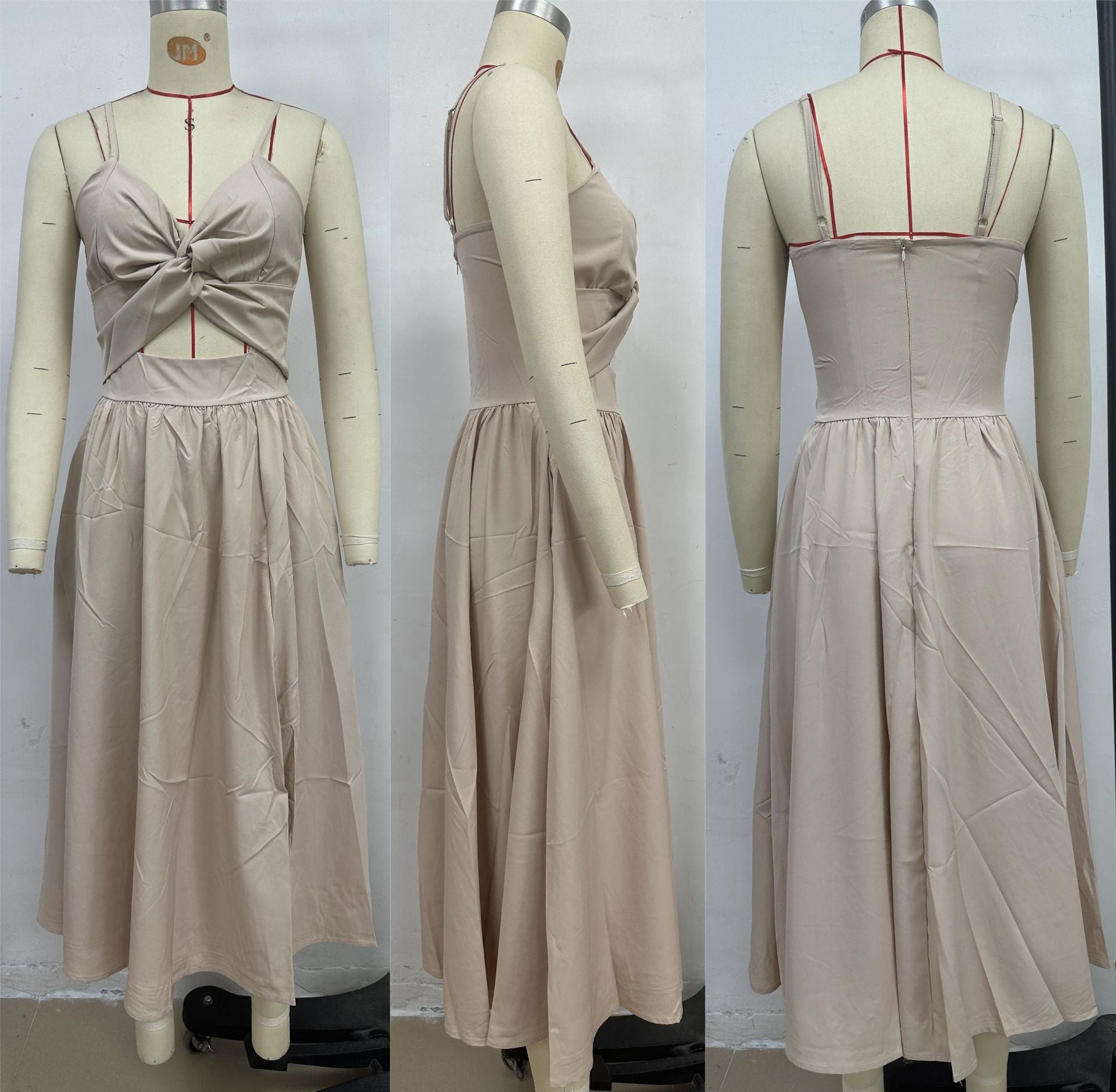 Women Summer V Neck Hollow Slit Suspender Dress 21