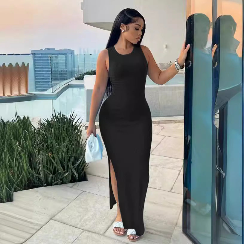 Women Career Sleeveless Round Neck Dress 12