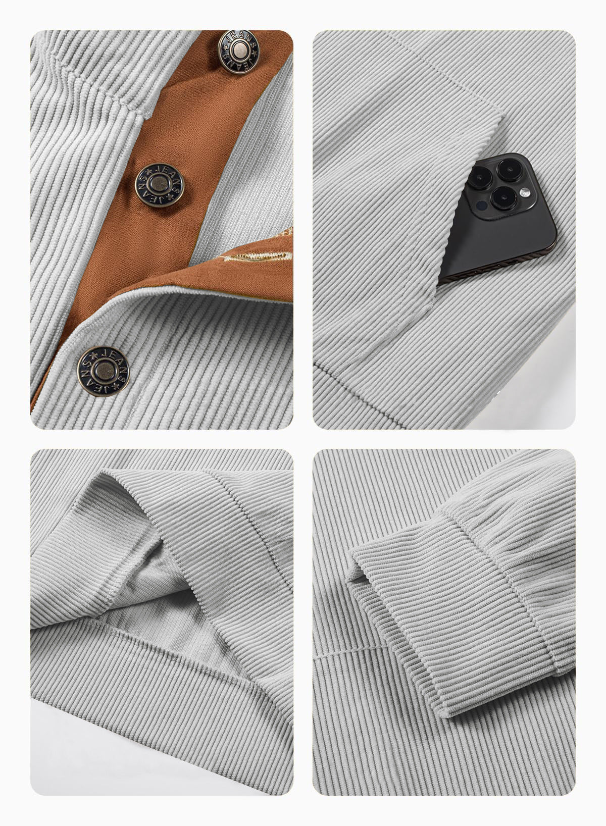 Men's corduroy Casual Stand Collar long-sleeved pocket Hoodies 26