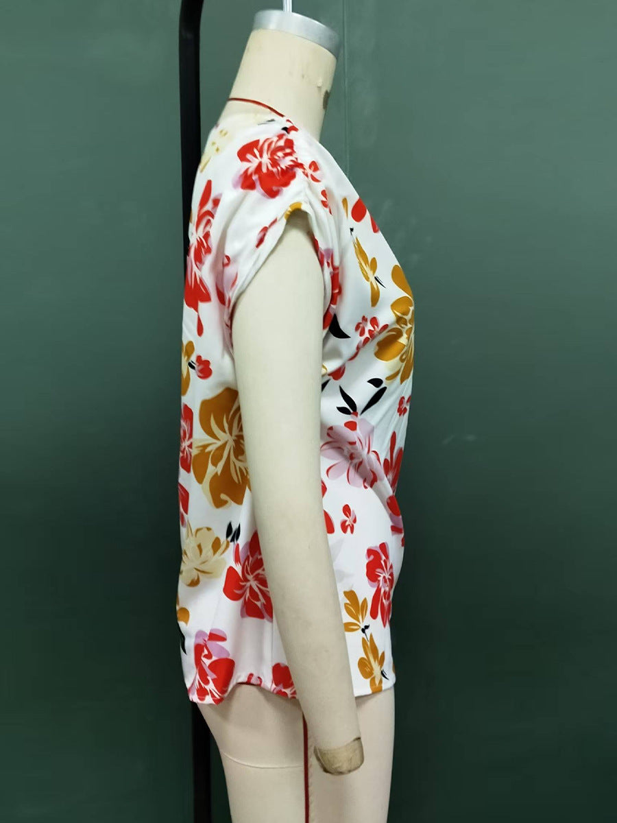 Slash Shoulder Shirt Summer Women's Pullover Holidays Short Sleeve Blouse 10