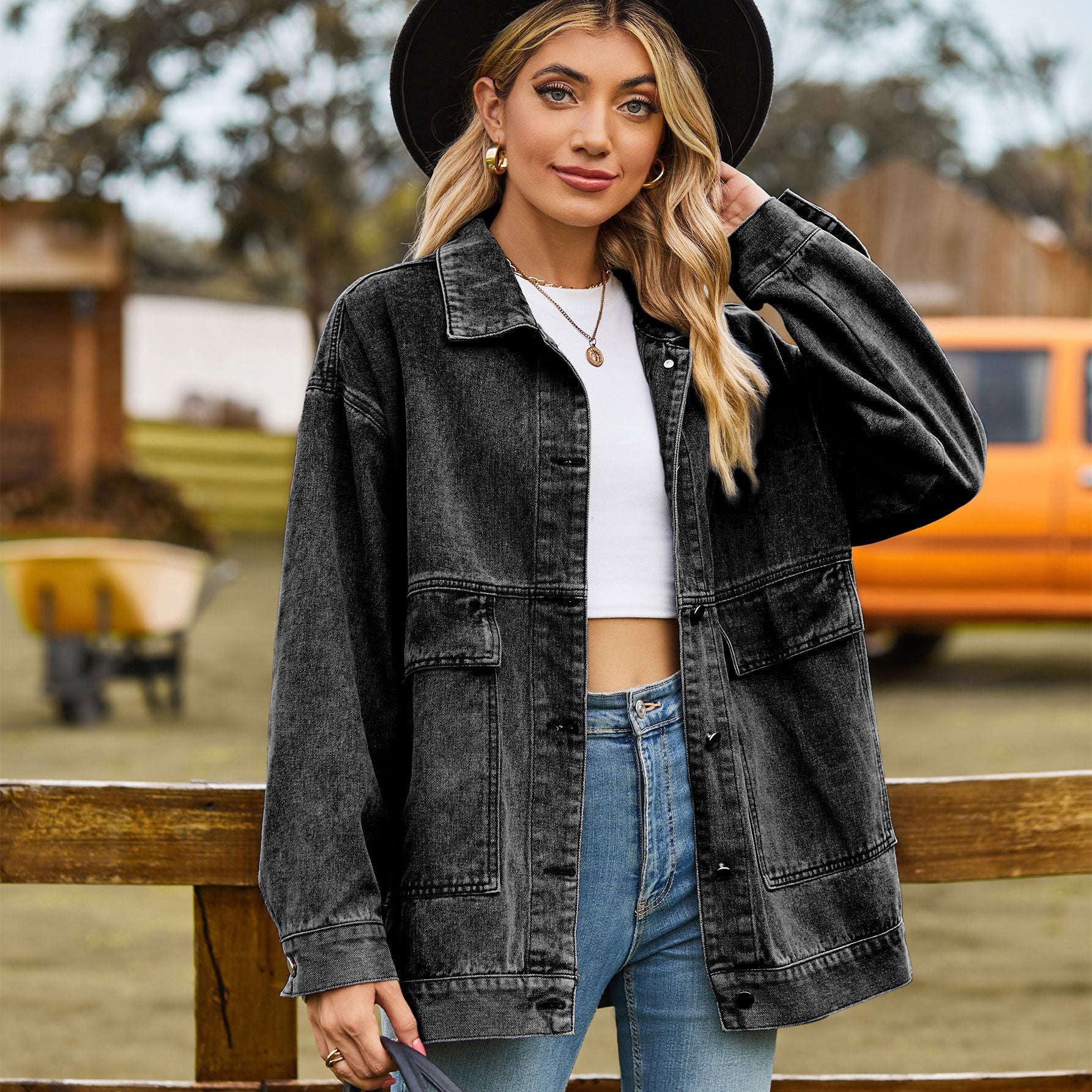 Women Retro Classic Loose Denim Casual Jacket 4