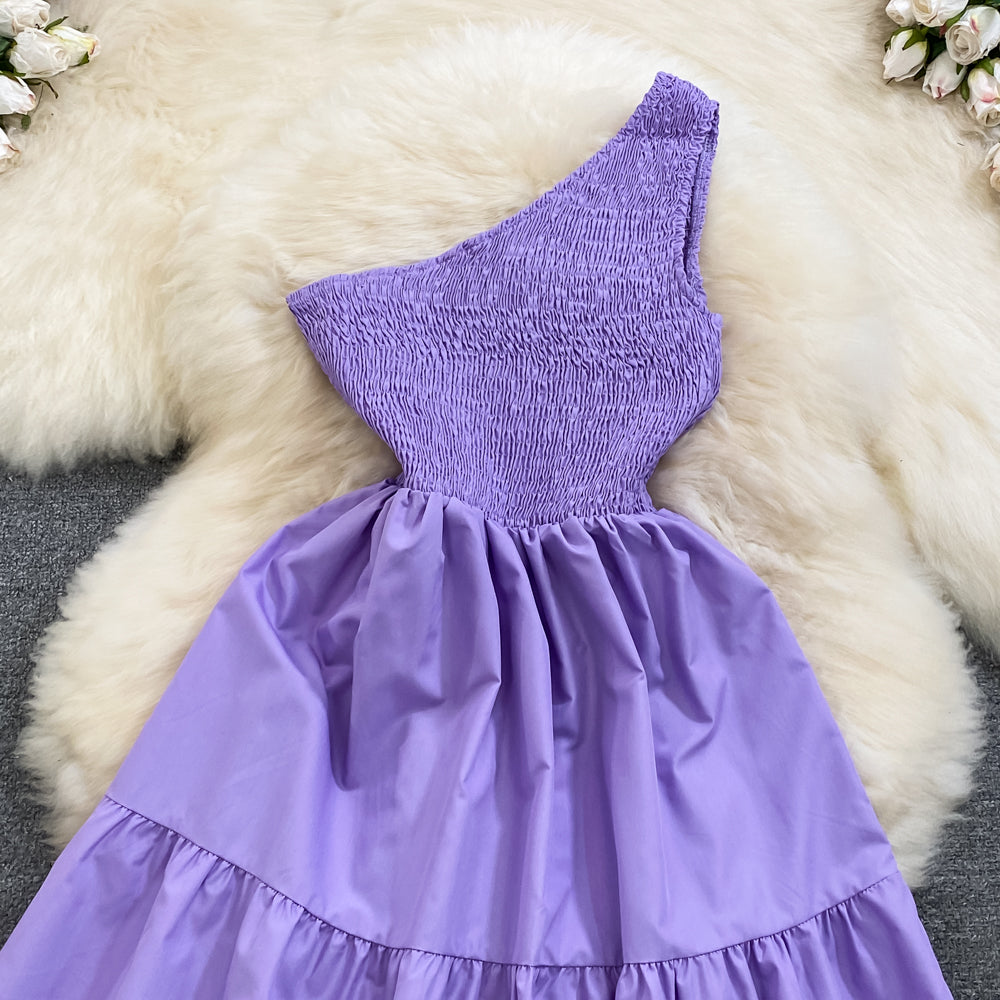 Retro Chic Sleeveless Slash Shoulder Slim Waist Slim Fit Beach Holidays A-Line Long Dress 69