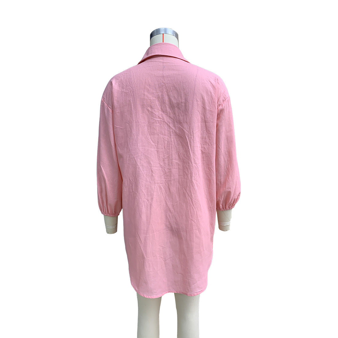 Spring Summer Women's Fashion Solid Color Linen Loose Turndown Collar Top Shirt 8