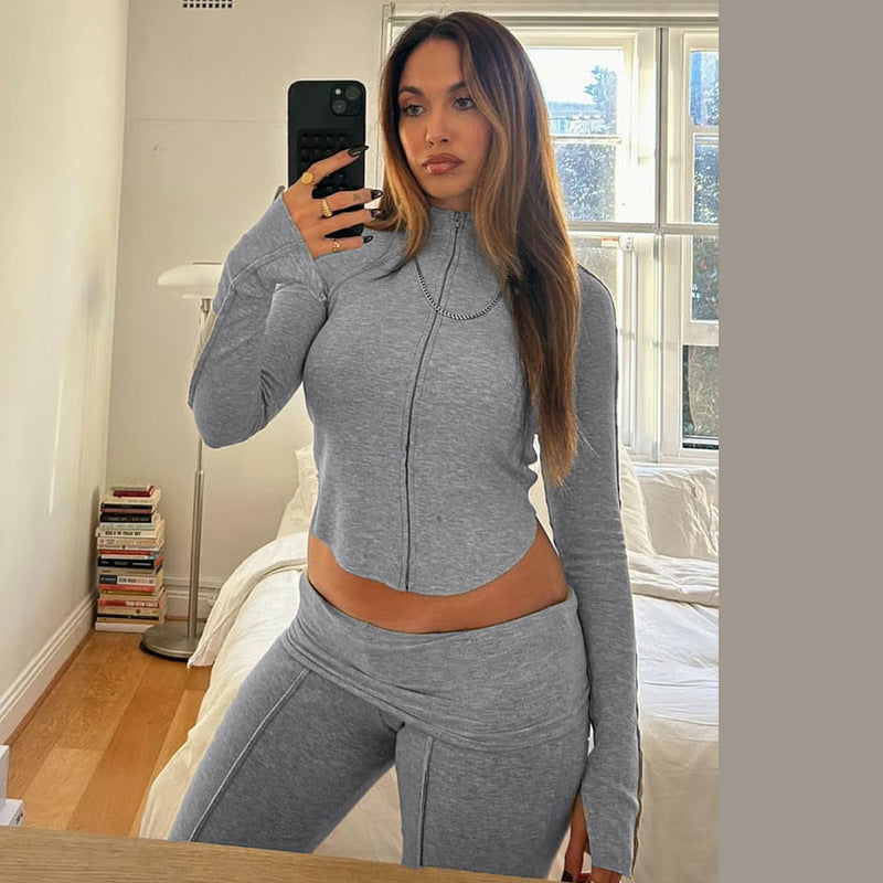 Women Sports Casual Zipper Cardigan Jacket and Pants Two Piece Set 7