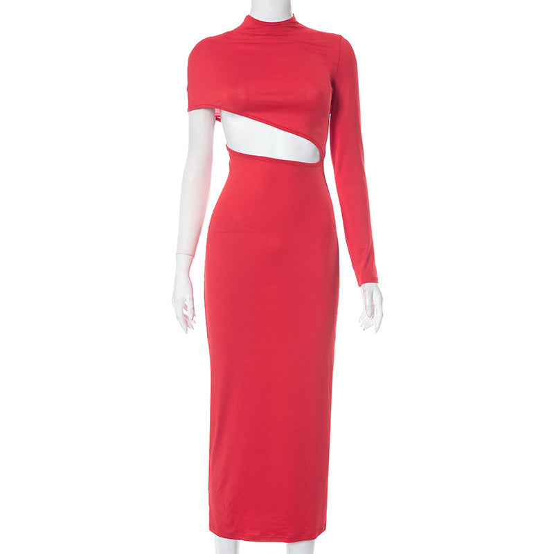 Women Fall Winter Irregular Long Sleeve Cut Out Dress 10