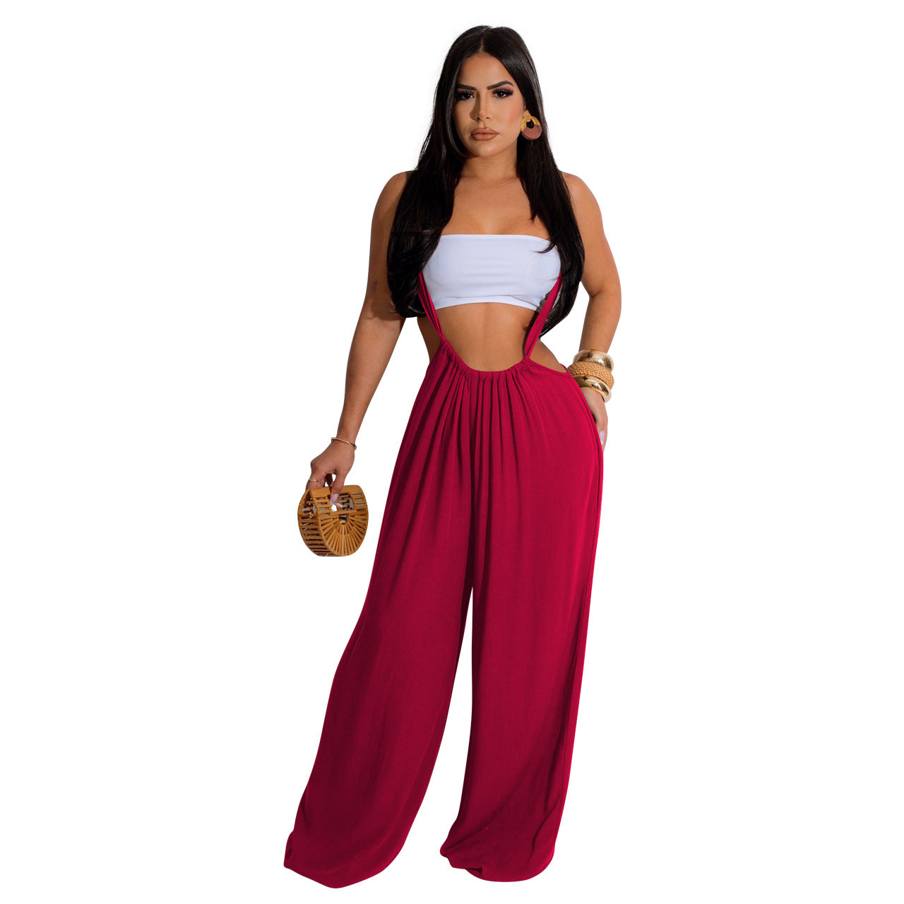 Women Casual Solid Wide Leg Overalls 8