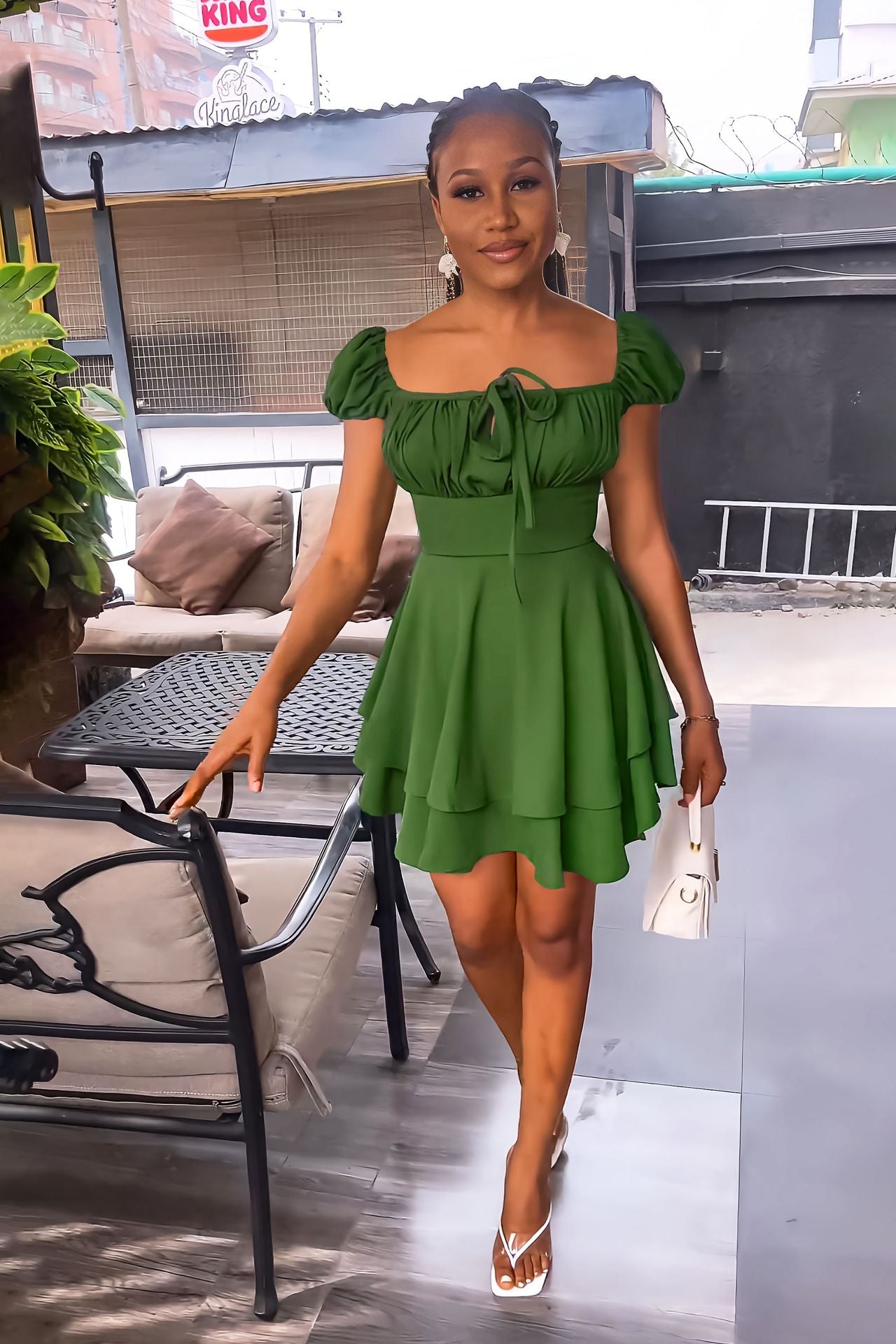 Square Neck Chic Ladiessummer High Waist Women's Mini Dress 5