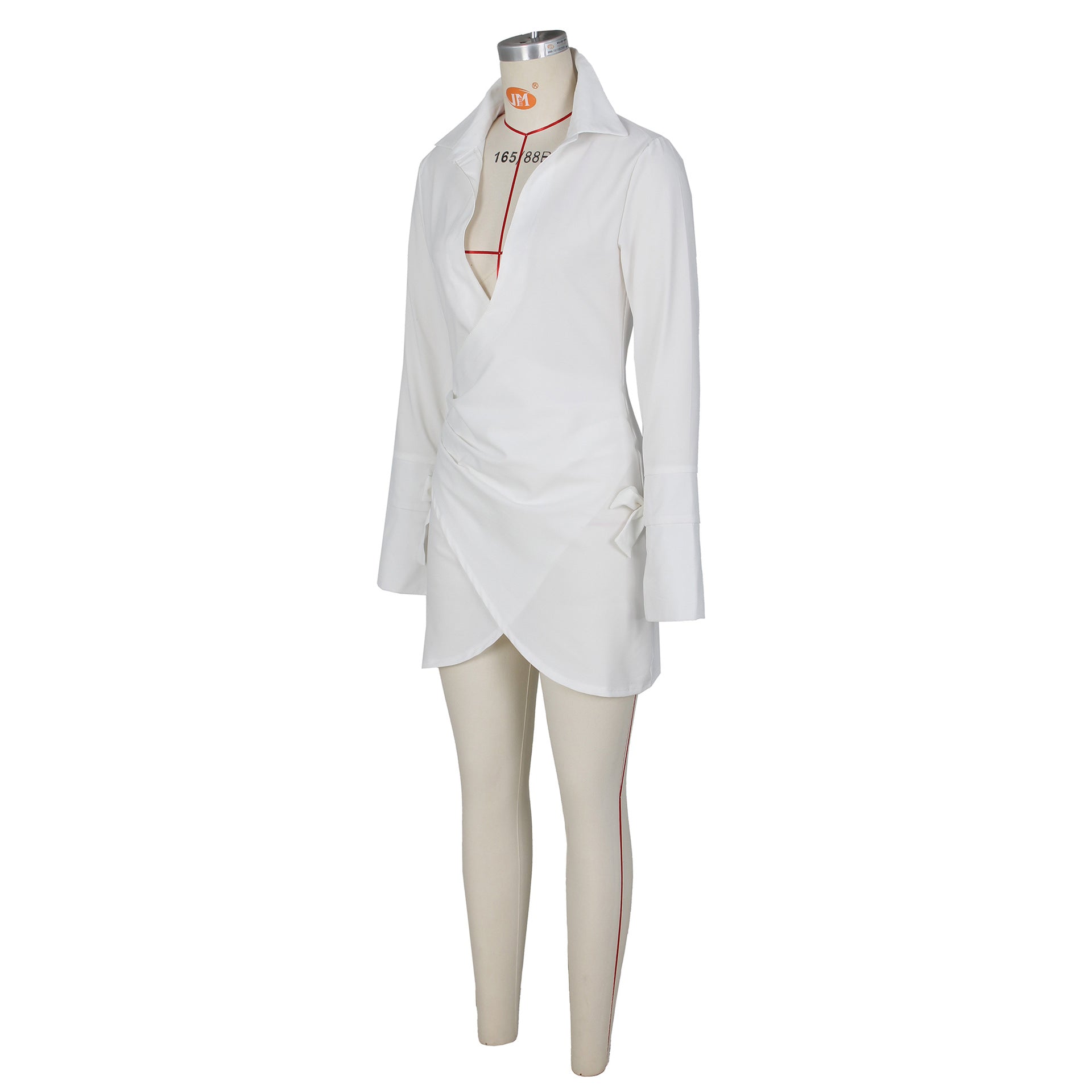 Fall Women Sexy Pleated Crossover Shirt Dress 21