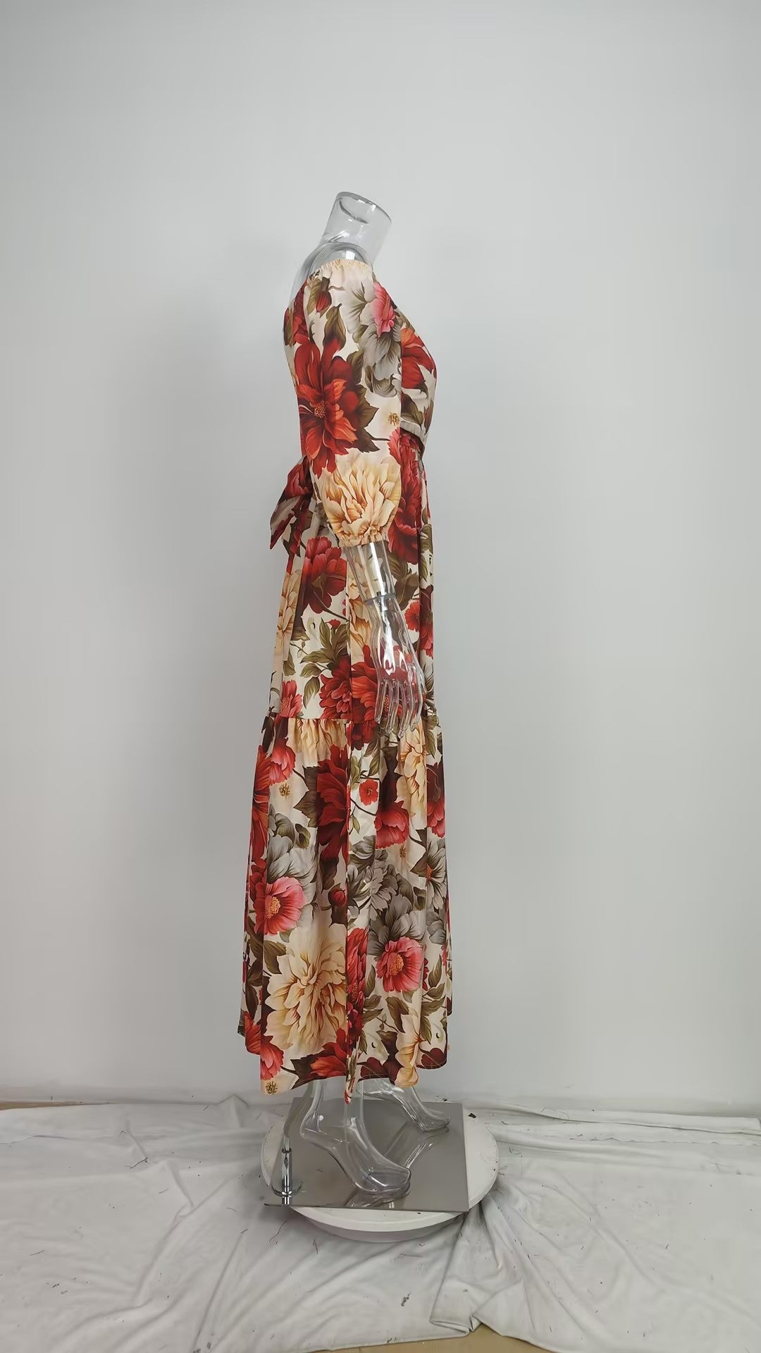 Women summer elegant print lace V neck dress 6