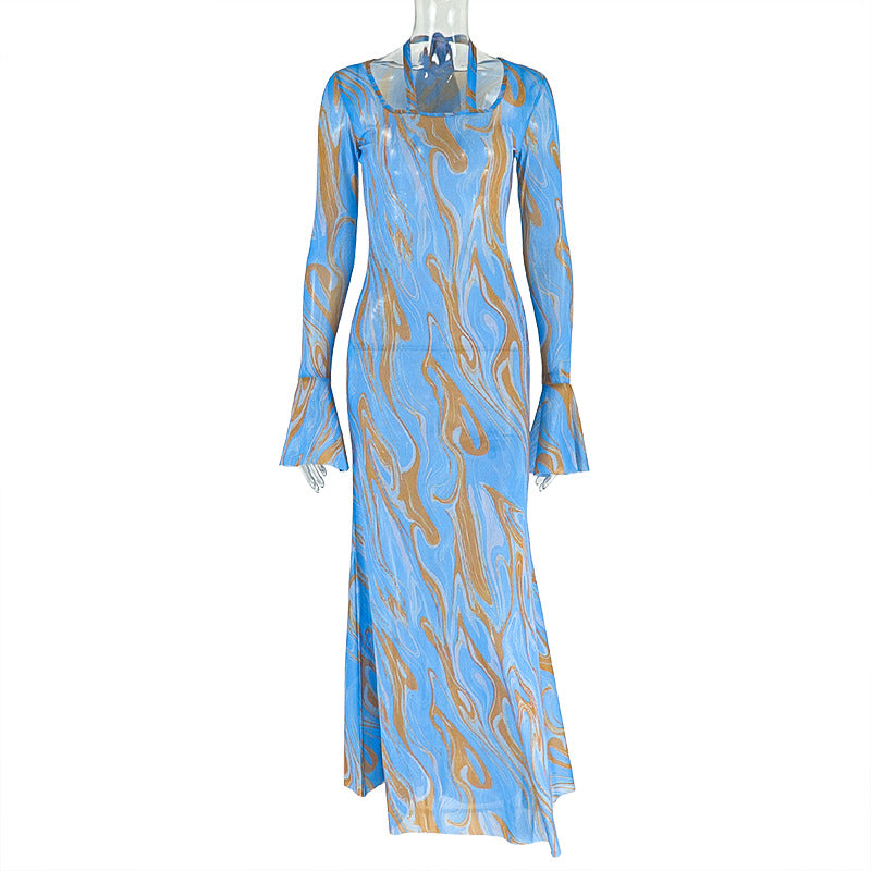 Round Neck Long-Sleeve Tie-Dye Print Dress 8