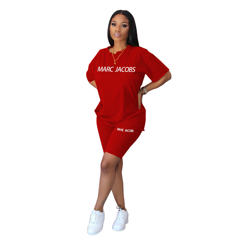 Women Casual Letter Print Short Sleeve Top and Short Two-Piece Set 18