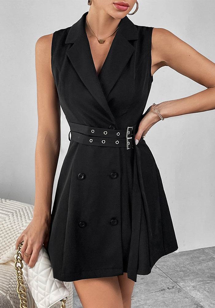 Slim Chic Sleeveless Double Breasted Slim Waist Blazer Dress