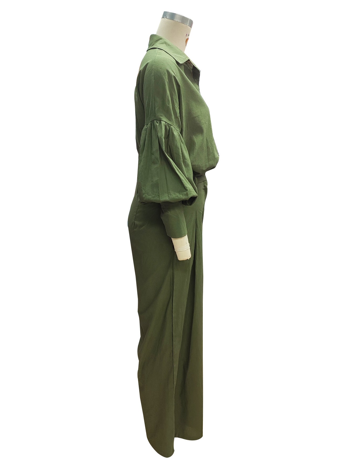 Autumn Solid Long-Sleeve Shirt & Wide-Leg Pants Linen Two-Piece Set 9