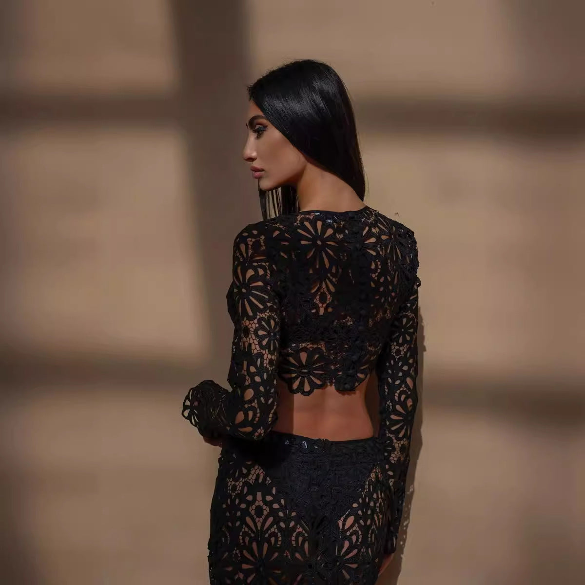 Fitted Lace Cut-Out Top & Skirt Two-Piece Set 5