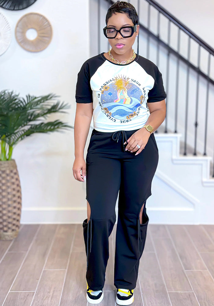 Women printed short-sleeved top and Pants two-piece set 5