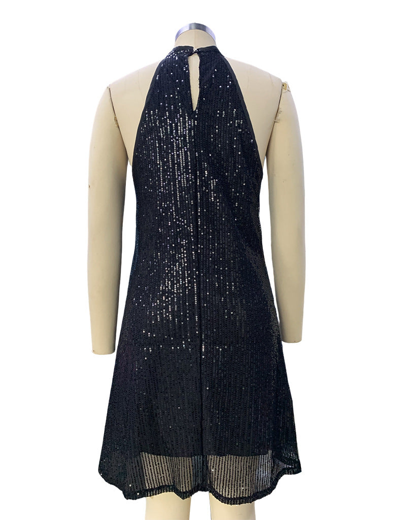 Women Halter Neck Off-Shoulder Sexy Sequin Dress 16