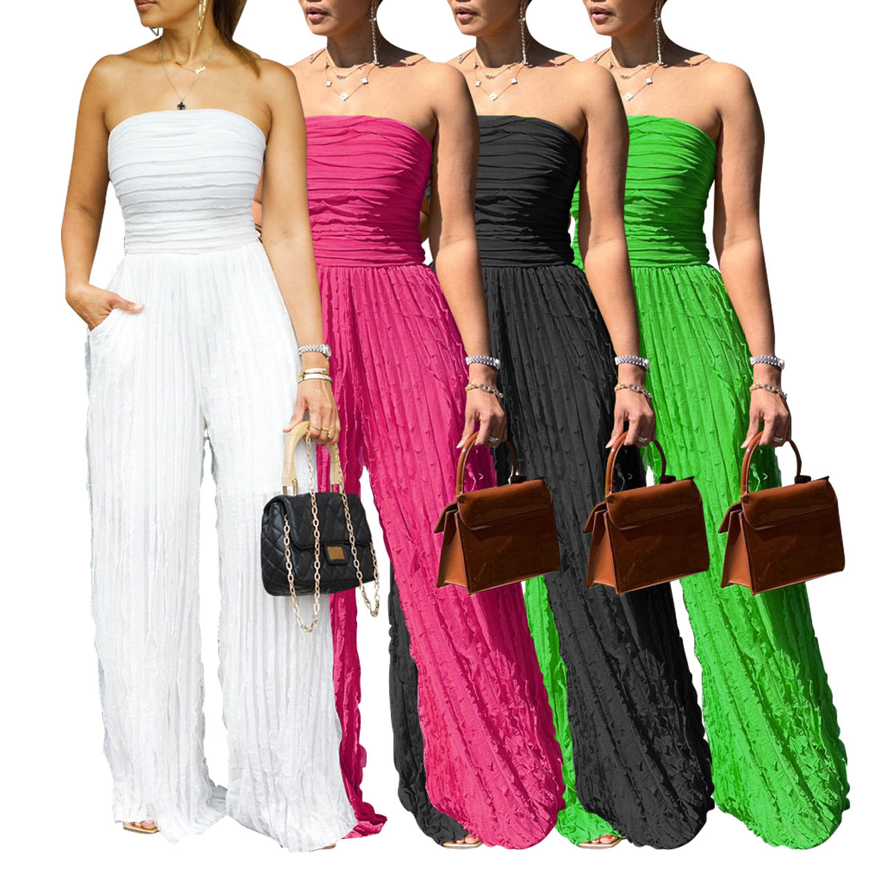 Women Casual Holidays Sexy Strapless Sleeveless Wide-leg Jumpsuit 17