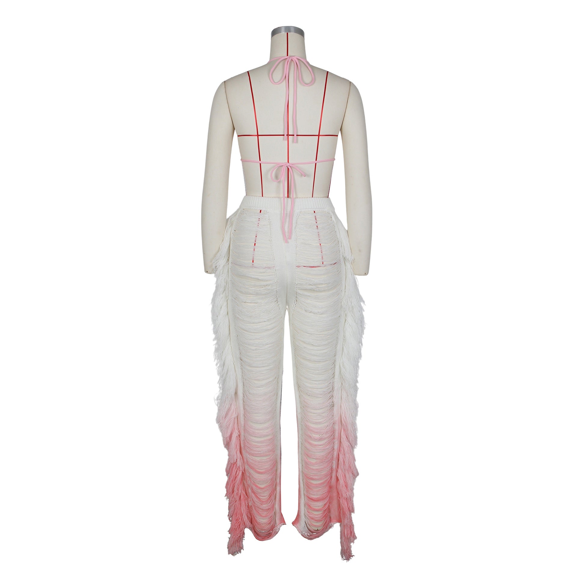 Summer Women's Sexy Gradient Beach Tassel Knitting Pants Casual Set 9