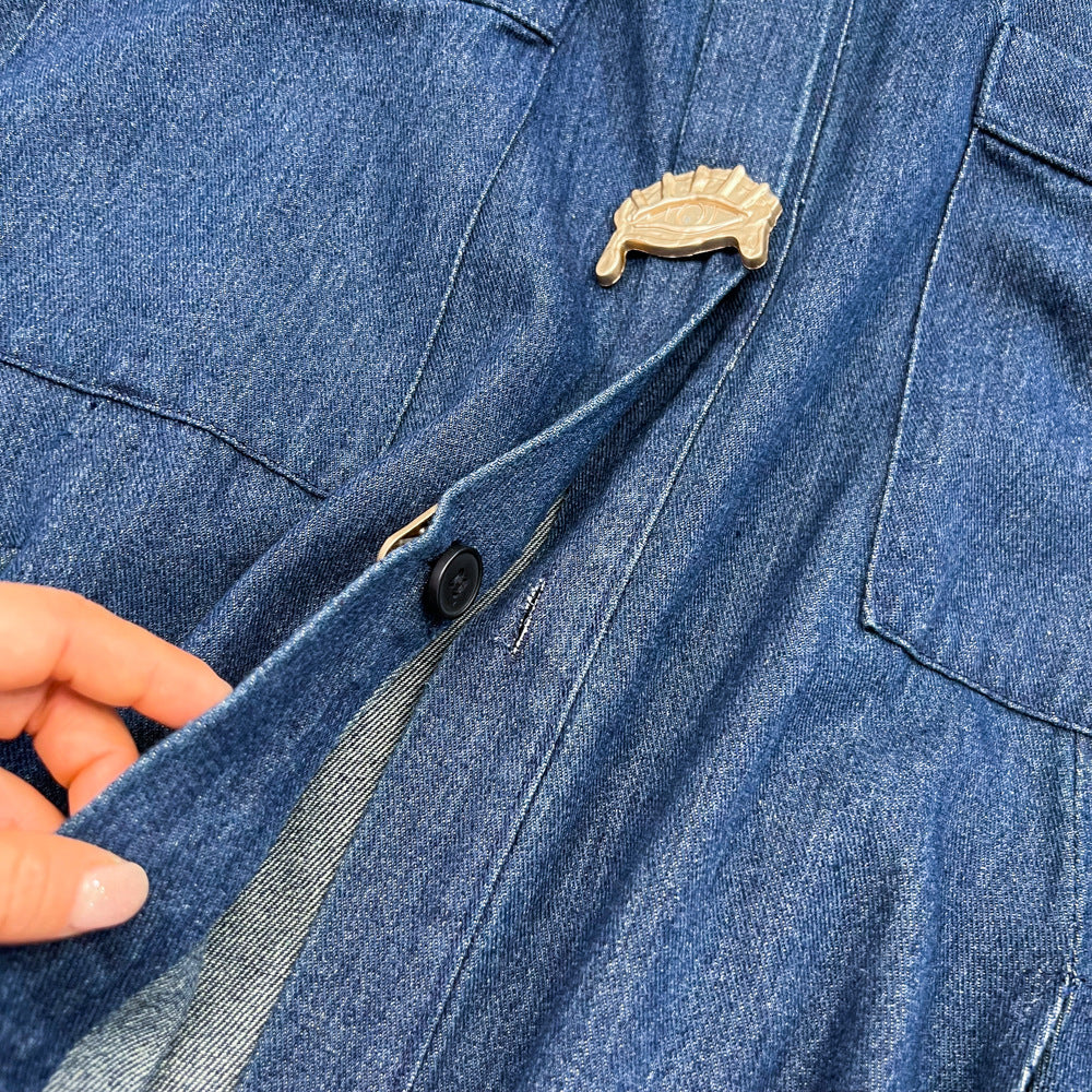 Women Vintage Turndown Collar Cut Out Sleeveless Denim Dress 19