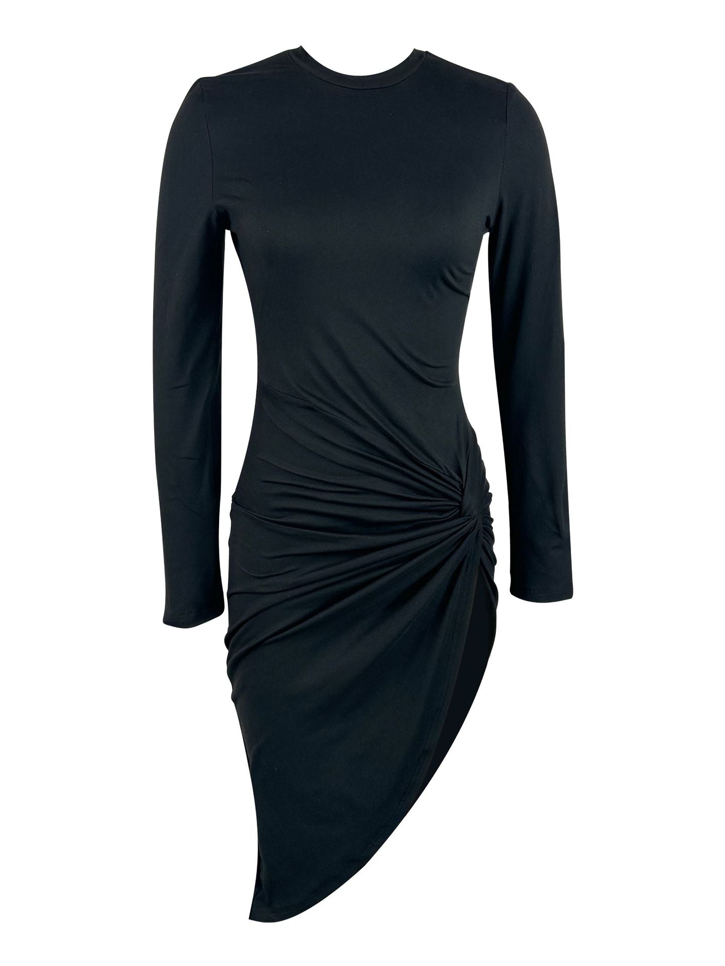 Fashionable Women's Nightclub Slim Solid Color Fashionable Long Sleeve Slit Irregular Long Dress 6