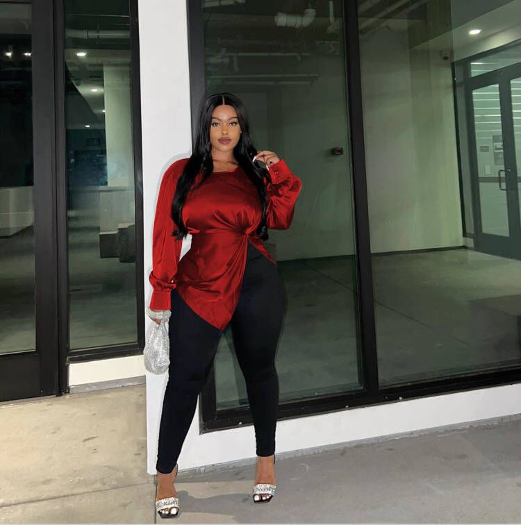 Women's Satin Casual Slit Long Sleeve Chic Top 6