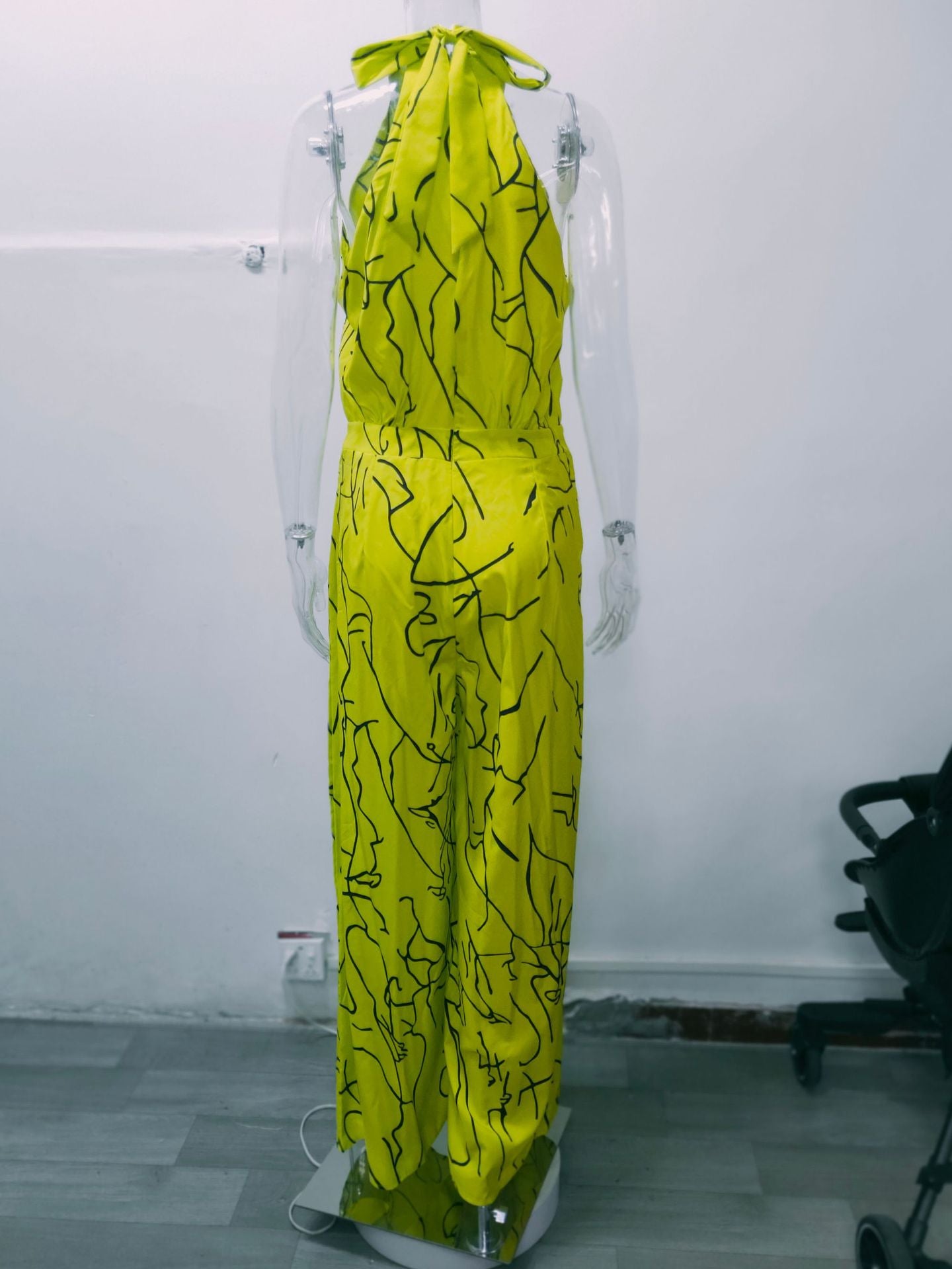 Summer Women Elegant Lace-Up Sleeveless Halter Neck Print Jumpsuit 45