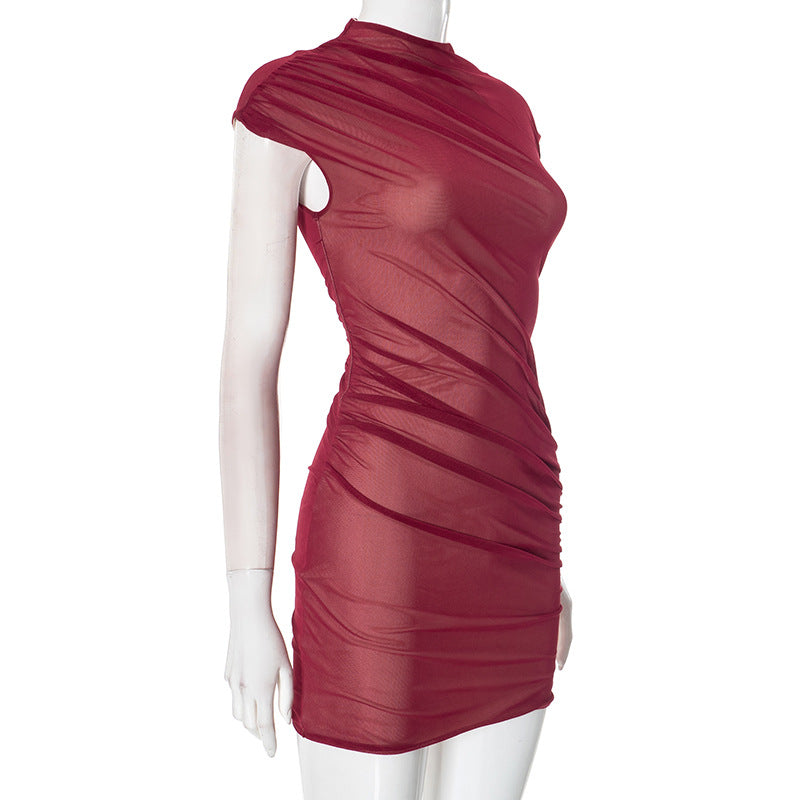 Women Round Neck Sexy See-Through Mesh Bodycon Dress 14