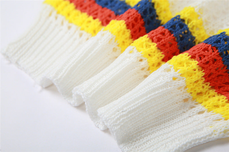 Women's Sexy Knitting Contrast Color Sleeveless Top High Waist Bodycon Shorts Casual Set 14