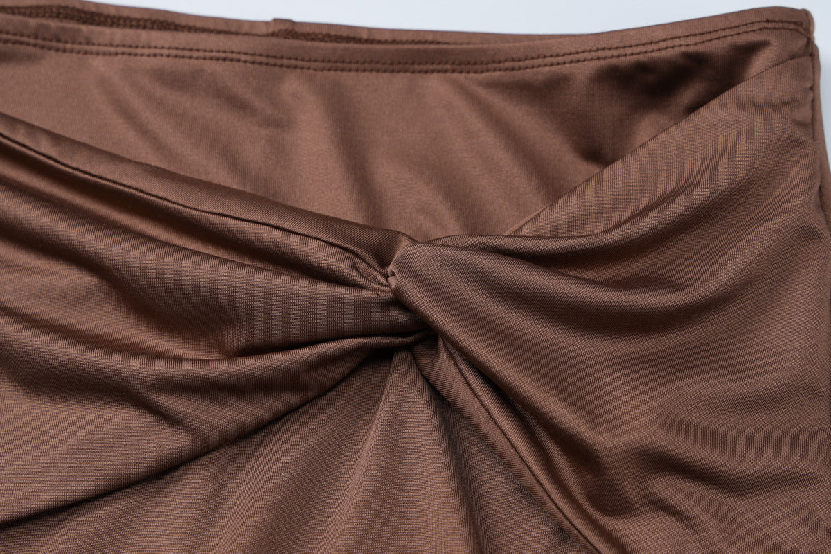 Women's Autumn Long Sleeve Halter Neck Top Pleated Slim Bell Bottom Trousers Fashion Sports Two Piece Set 10