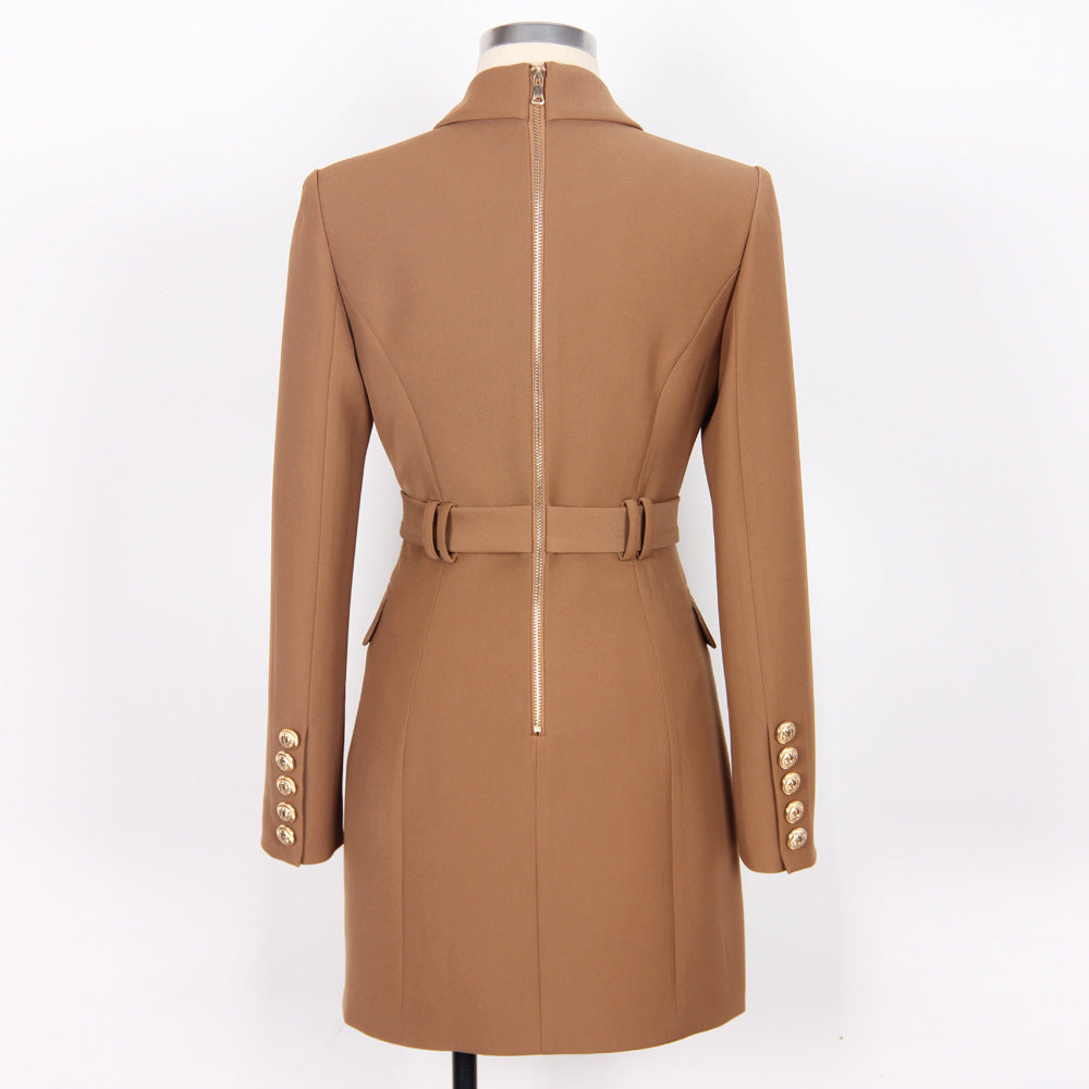 Spring Autumn Fashion Solid Color Slim Belt Long Sleeve Slim Chic Career Suit Dress 14