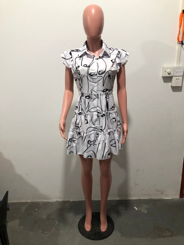 Women's Print Ruffle Edge Sleeveless Casual Dress 15