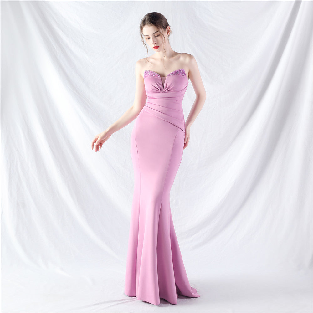 Women Satin Beaded Evening Dress 9