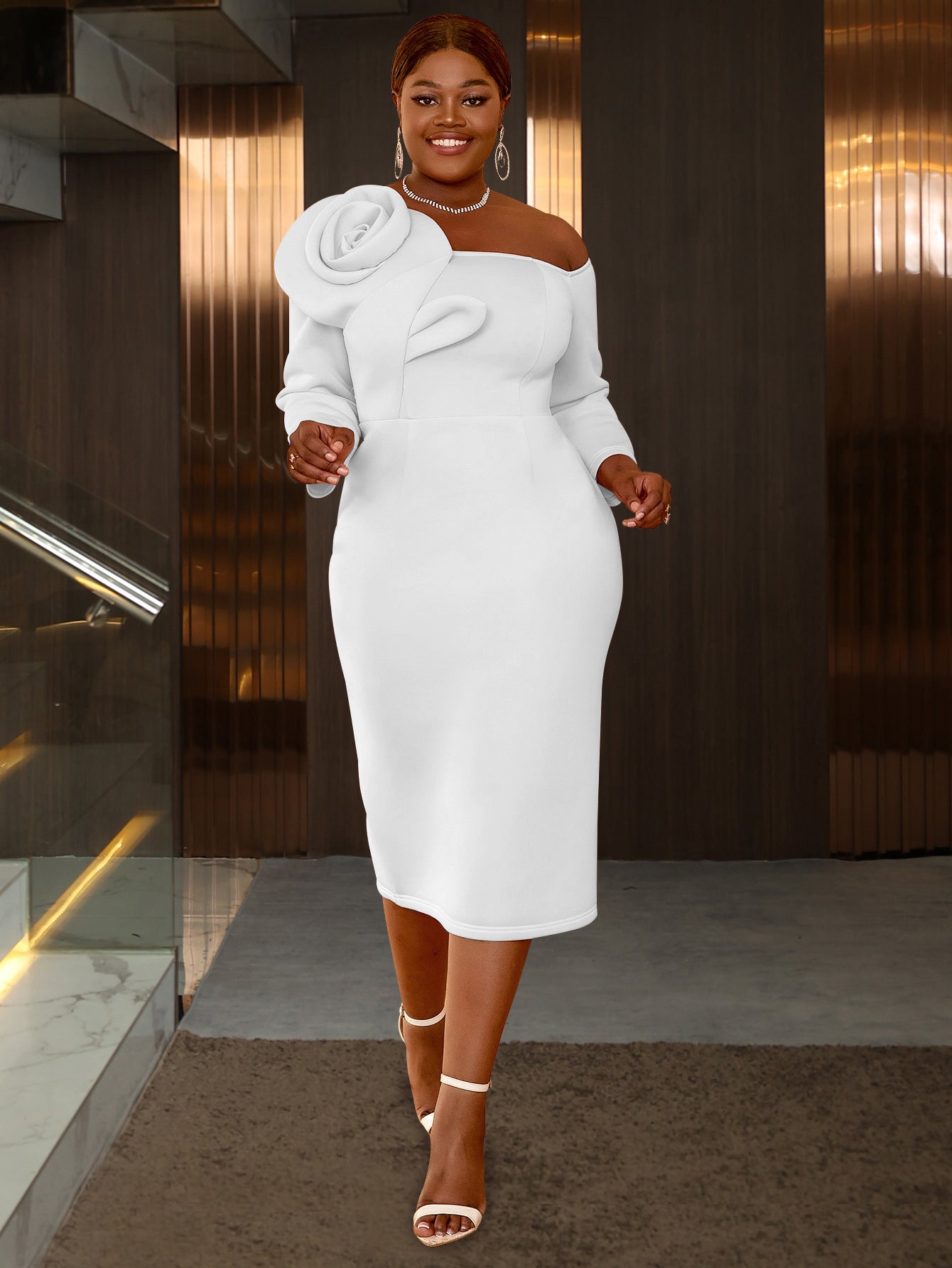 Solid Color Bell-Sleeve Back Slit Elegant Evening Gown 4