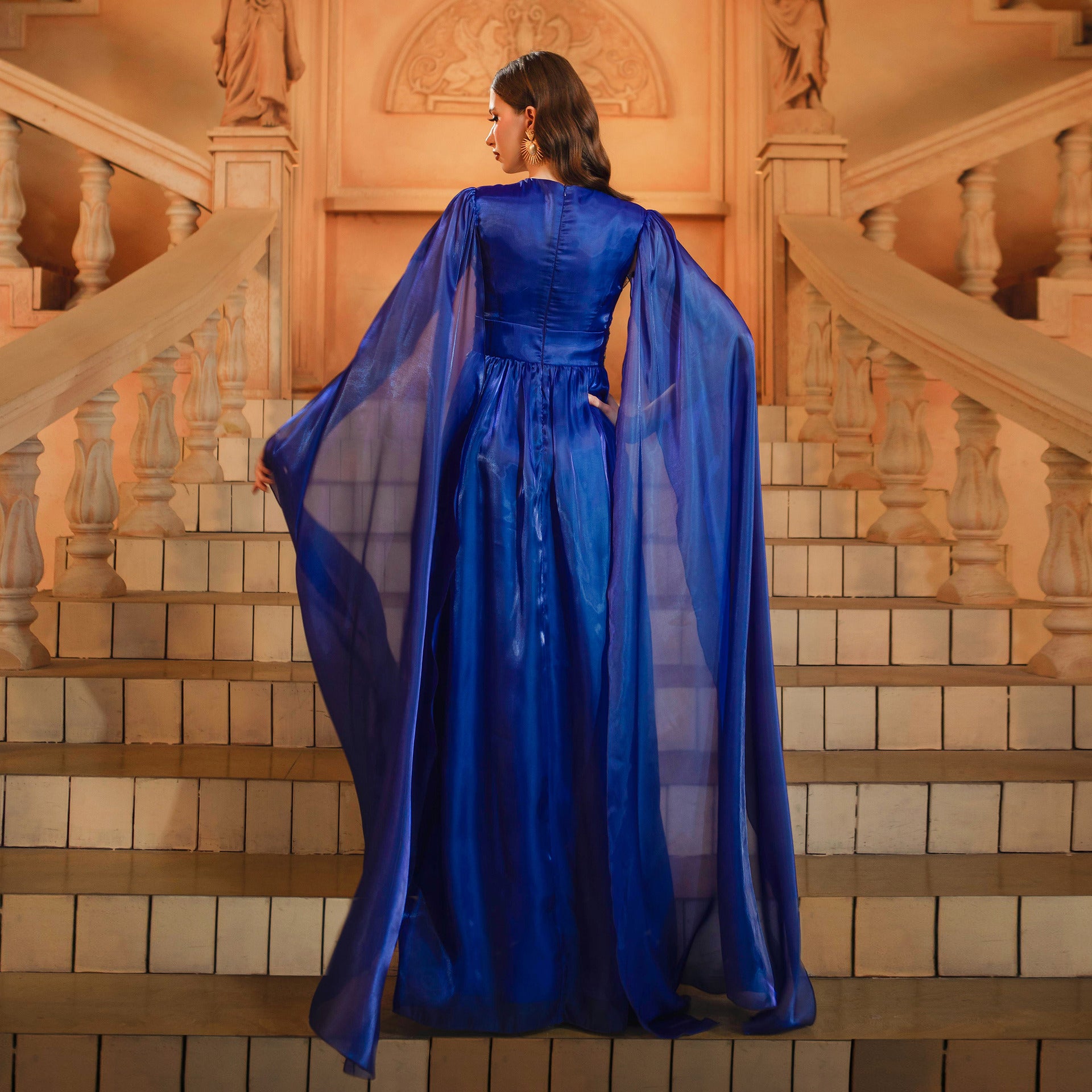 Women long sleeve Round Neck lace Formal Party evening dress 4