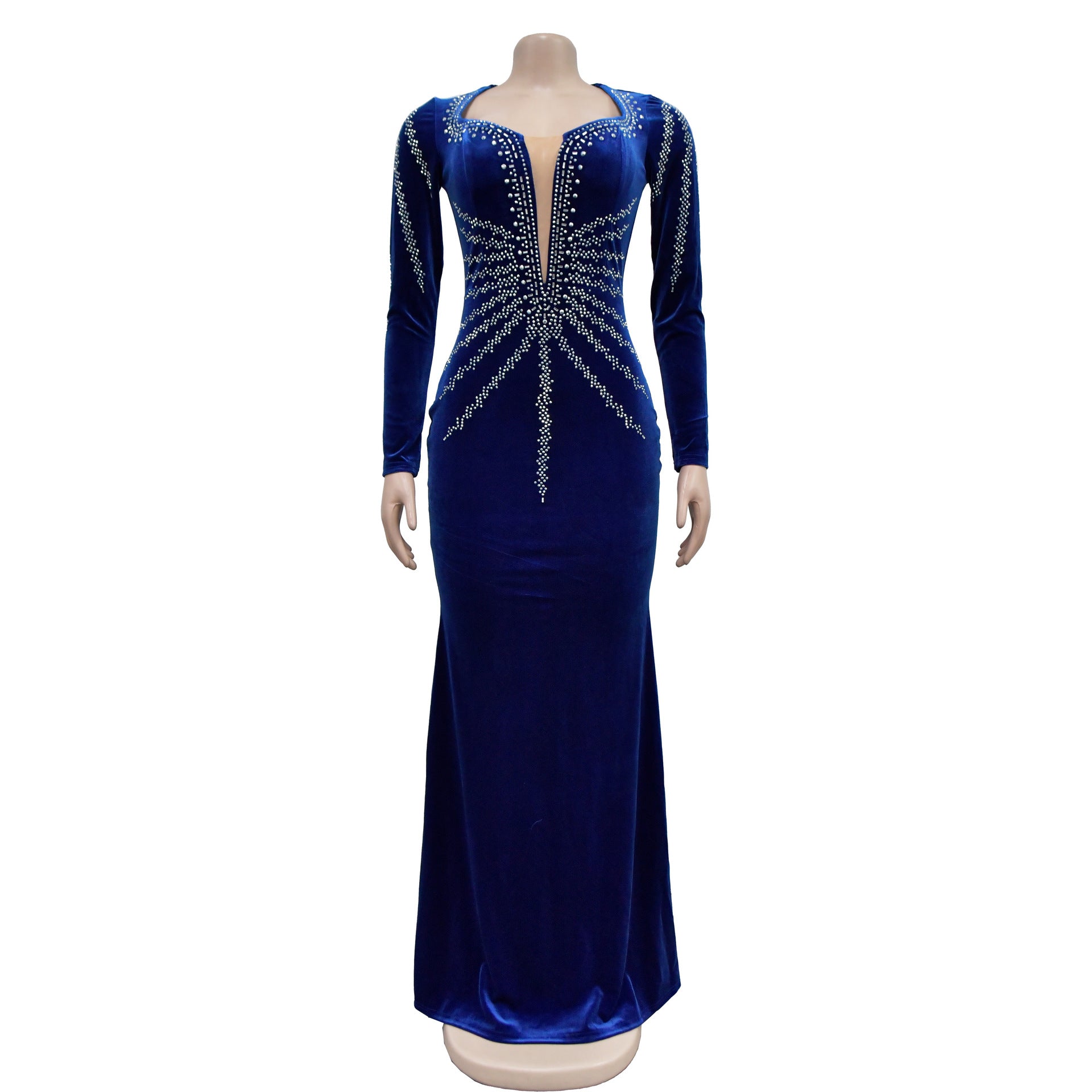 Women Solid Sexy Beaded Long Sleeve Dress 22