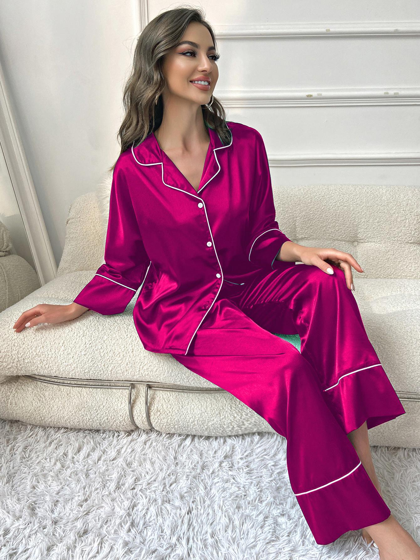 Simulated Silk Pajamas Women's Autumn and Winter Long Sleeve Lounge Wear Set Outdoor Wear 30