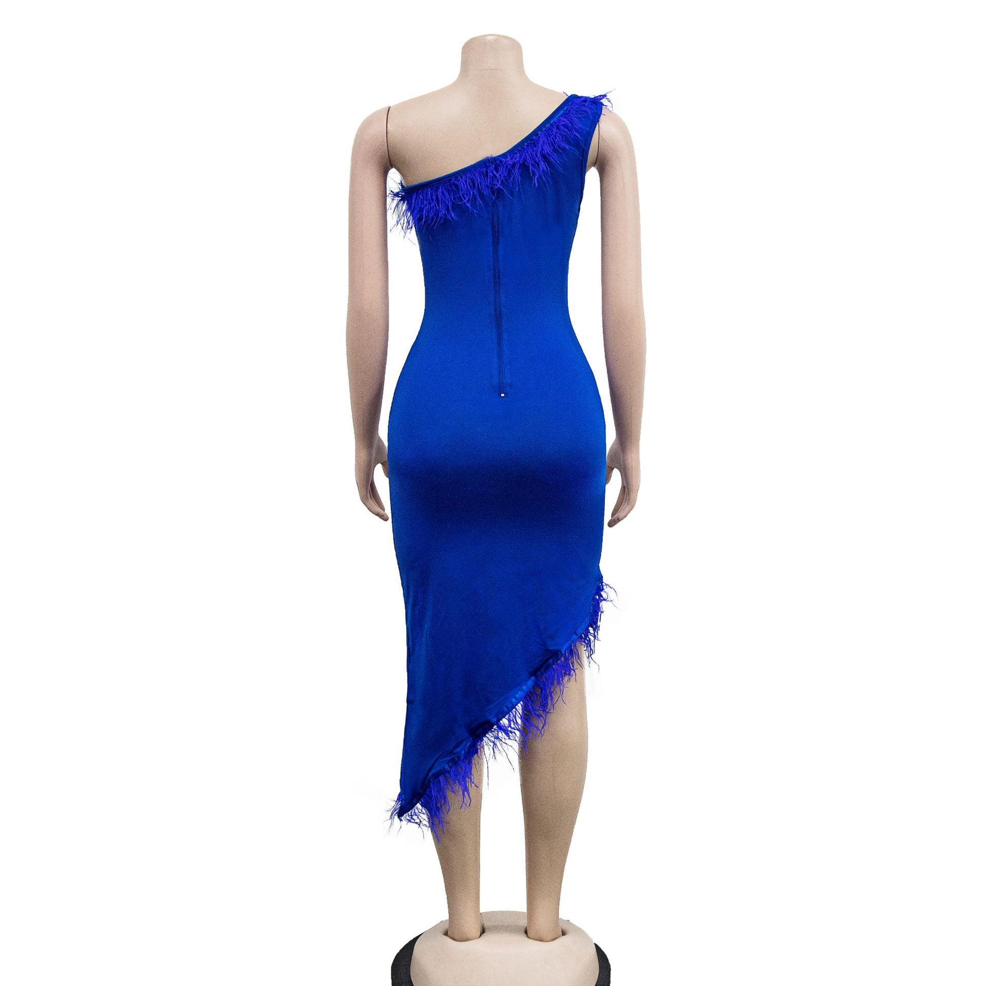 Solid color V-neck sleeveless feather irregular skirt dress 29
